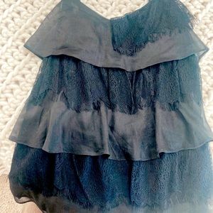 Black tiered cami with lace fringe